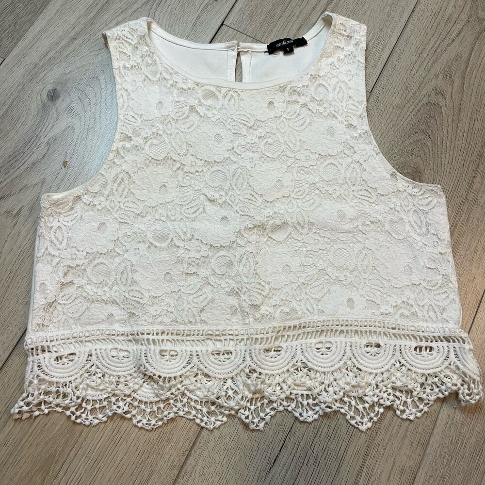 Ambiance Lace Sleeveless Crop Top Size Small Dainty Feminine Minimalist 100 Cott